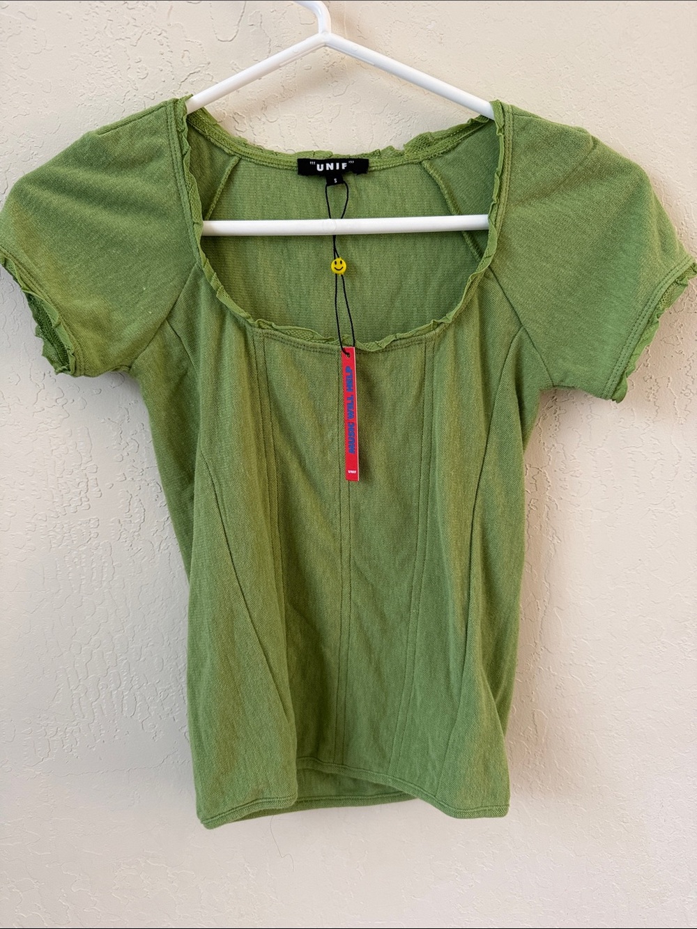 UNIF Olive Green Short Sleeve Scoop Neck Top
